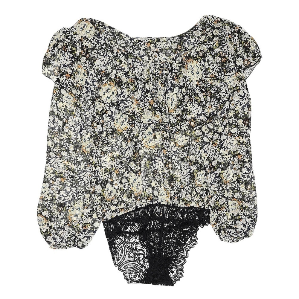 Free People Say It To Me Spring Floral Ruffled Bodysuit Blouse Size L